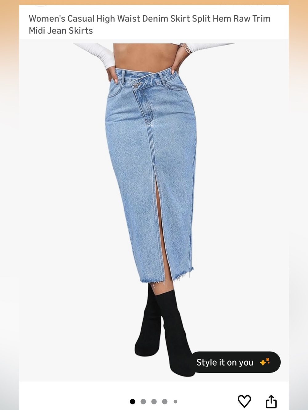 Mid-Rise Light Blue Denim Midi Skirt with Front Center Slit - Picture 2 of 6